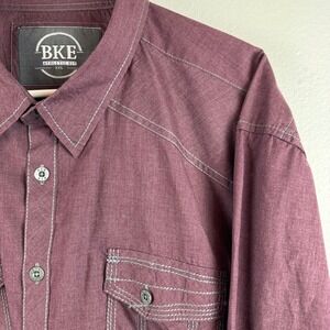 BKE‎ BUCKLE Athletic Fit Men's Burgundy Long Sleeve Button Down Shirt XXL